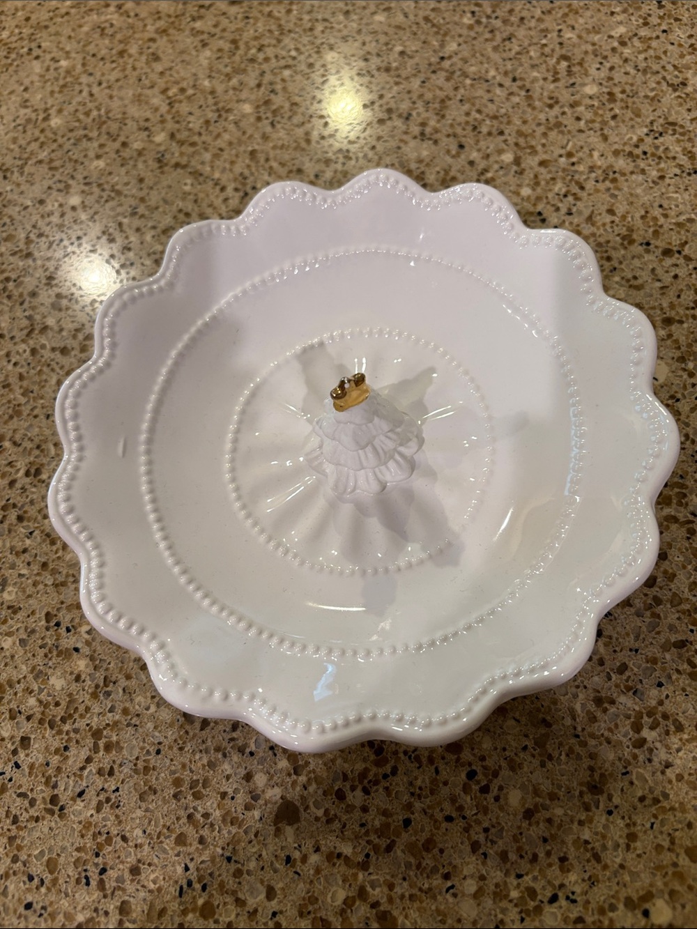 White Decorative Ceramic Candy Dish or Jewelry Dish with Scalloped Edge